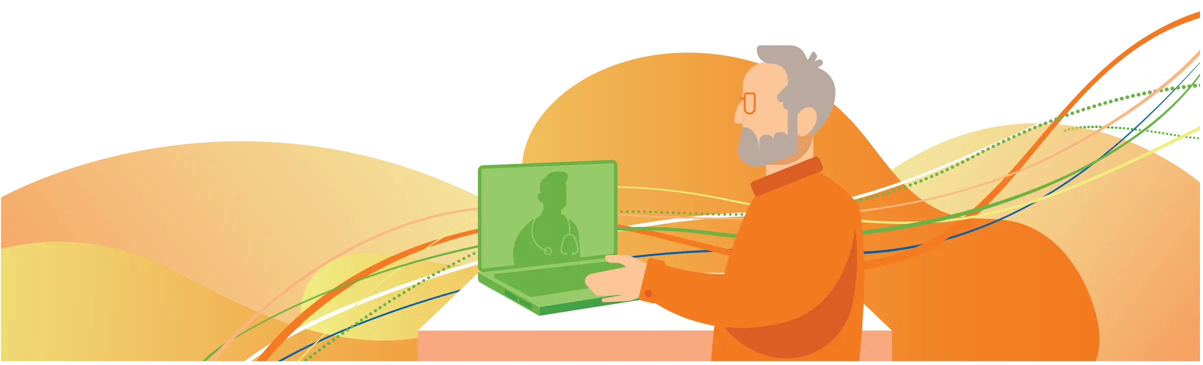 graphic of a person looking at a laptop
